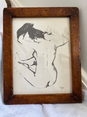 Degas-Inspired Black & White Figure Print in Wood Frame
